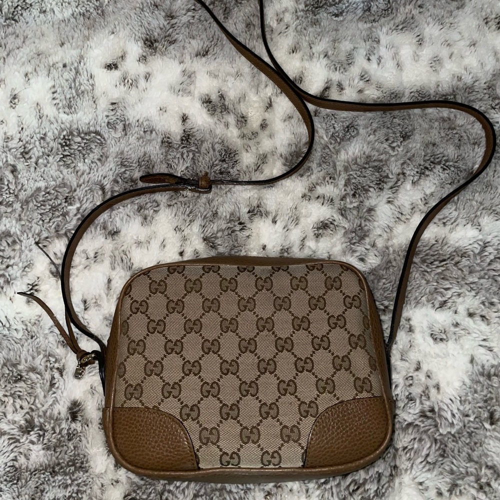 Brown Gucci canvas & leather crossbody